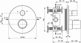 Ideal Standard Badethermostat UP Cerathe Bausatz 2, Rosette d:163mm, Silver Storm