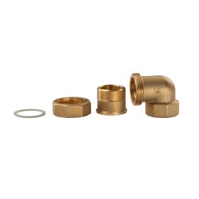 Messing Gewinde-Fitting Winkelverschraubung 90° flachdichtend 1 1/4"IG - 1 1/4"AG (DN 32) - schwere Ausführung