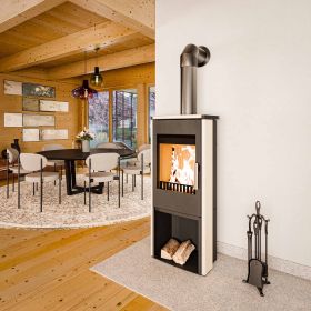 HAAS+SOHN Kaminofen MONTEGROTTO II 305.15-ST perl-schwarz Whiterock mit Holzfach 7 kW