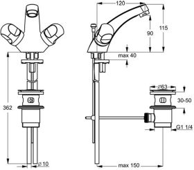 Ideal Standard Zweigriff-WT-Arm. Alpha, Ausld. 120mm, Auslaufhöhe 90mm, Chrom