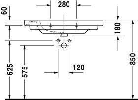 Möbelwaschtisch D-Code 850 mm mit ÜL, mit HLB, 1 HL, weiß