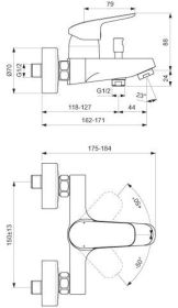 Ideal Standard Badearmatur AP Ceraflex, Ausld. 118-127mm, Chrom