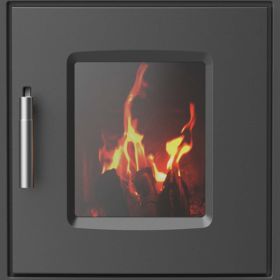 Buderus Logaflame HLG426B Holzbrand-Heizeinsatz 12 kW Muldenfeuerung Türanschlag rechts Frontplatte 790 x 420 mm Sichtfenster breit