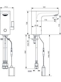 Ideal Standard Sensor-WT-Armatur Ceraplus, m.Misch., Batteriebetrieben, Ausld.116mm, Chrom