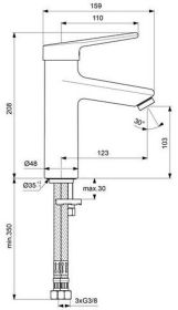 Ideal Standard WT-Armatur Ceraplus Grand o.Ablgarn. Ausld. 123mm Chrom