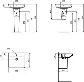 Waschtisch Connect Air Cube, 1 Hl., m.Ül., 500x450x160mm, Weiß