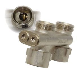 Simplex Umlenkstück E1/50 mit Absperrung für Heizkörper 1/2 Zoll IG, Eckform vernickelt