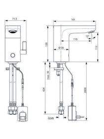 Ideal Standard Sensor-WT-Armatur Ceraplus, m.Misch., Netzbetrieben, Ausld.116mm, Chrom