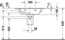 Möbelwaschtisch ME by Starck 830 mm mit ÜL, mit HLB, 1 HL, weiß