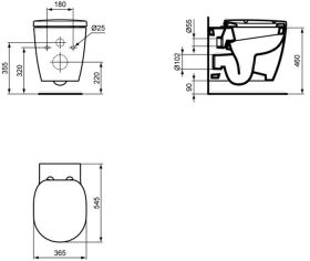 Ideal Standard Wandtiefspül-WC Connect F erhöht, 360x540x400mm, Weiß
