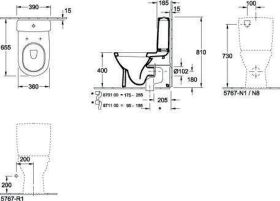 Villeroy & Boch Tiefspül-WC für Kombination O.n 565810 360x640mm Oval Weiß Alpin