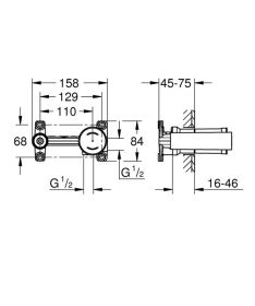 Universal-Einbaukörper 23571 für 2-Loch-WT-Wandbatterien