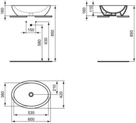 Ideal Standard Schale Strada O, o.Hl, o. 600x420x160mm, Weiß