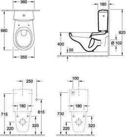 Villeroy & Boch Tiefspül-WC für Kombination O.n 662310 355x680mm Oval Weiß Alpin