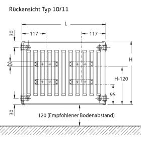 Flachheizkörper Buderus Logatrend, C-profiliert, Typ 11 mit Wandbefestigung