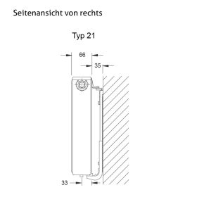 Flachheizkörper Buderus Logatrend, VC-profiliert, Typ 21 mit Wandbefestigung