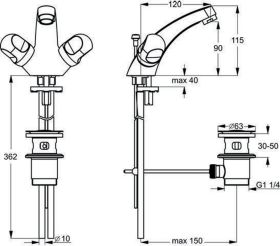 Ideal Standard Zweigriff-WT-Arm. Alpha, Ausld. 120mm, Auslaufhöhe 90mm, Chrom