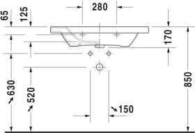 Möbelwaschtisch DuraStyle 800 mm mit ÜL, mit HLB, 1 HL, weiß