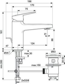 Ideal Standard Waschtischarmatur Cerapla m.Ablaufgarn. Ausld.124mm Easyfix+ Chrom