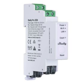 Shelly Stromzähler Pro 3EM, WLAN & LAN, 3 Phasen, 3x 120A, Inkl. 3 Klemmen, BT, Messfunktion, Hutschiene