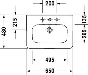 Möbelwaschtisch DuraStyle 650 mm mit ÜL, mit HLB, 1 HL, weiß