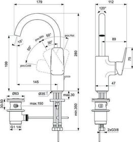 Ideal Standard Waschtischarmatur Cerapla m.Ablaufgarn. Ausld.145mm Chrom