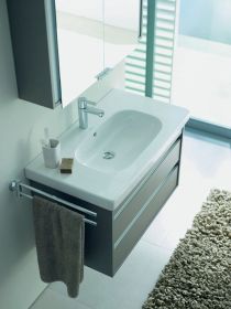 Möbelwaschtisch D-Code 850 mm mit ÜL, mit HLB, 1 HL, weiß