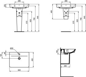 Waschtisch Connect Air Cube 1 Hl. m.Ül. 600x460x160mm Weiß