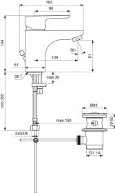 Ideal Standard Waschtischarmatur 145 Cer m.Ablgarn., Ausladung 109mm, Chrom