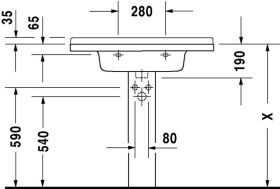 Möbelwaschtisch Starck 3 850 mm mit ÜL, mit HLB, 1 HL, weiß
