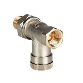 Danfoss Rücklaufverschraubung Typ RLV10 3/8 Zoll vernickelt Eckform mit Entleerung
