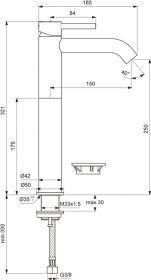 Ideal Standard Waschtischarmatur Ceralin m.verl.Sockel o.Ablgarn. Ausld.150mm Chr