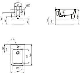 Ideal Standard Wand-Bidet Blend Cube 1 H 360x540x250mm Weiß