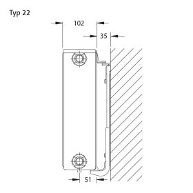 Flachheizkörper Buderus Logatrend, C-profiliert, Typ 22 mit Wandbefestigung 500 x 1200 mm (B-Ware)