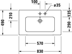 Möbelwaschtisch ME by Starck 830 mm mit ÜL, mit HLB, 1 HL, weiß