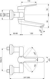 Ideal Standard Wand-WT-Armatur Ceraplus Ausld.230-249mm absp.S-Anschlüsse Chrom