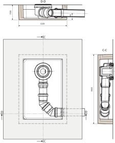 Ablaufbox groß, DN50, 460x320x100mm, rechts oder links verwendbar