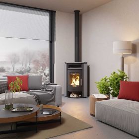 HAAS+SOHN Kaminofen KUOPIO-II 265.17-ST perl-schwarz Quarzid grau mit Holzfach 8 kW