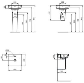 Handwaschbecken Connect Air Cube 1 Hl. m.Ül. 400x350x150mm Weiß