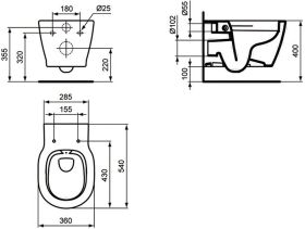 Ideal Standard Wandtiefspül-WC Connect, 360x540x340mm, Weiß