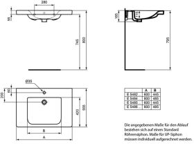 Ideal Standard Waschtisch Connect Freedo ,unterfahrbar, 600x555x165mm, Weiß