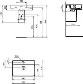 Ideal Standard Waschtisch Strada II, 1 H 600x430x170mm, Weiß