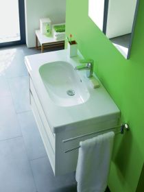 Möbelwaschtisch D-Code 850 mm mit ÜL, mit HLB, 1 HL, weiß