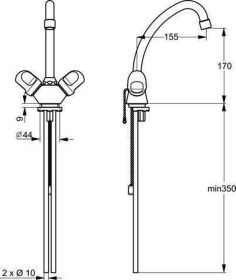 Ideal Standard Zweigriff-WT-Arm. Alpha, m.Kette, Ausld. 155mm, Chrom