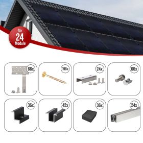 Selfio Schrägdach-Montageset (Pfanne/Ziegel) zur vertikalen Montage (Portrait) von 24 Photovoltaik-Modulen