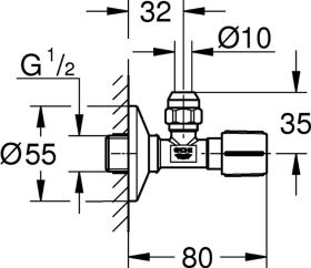 Eckventil 22037 1/2x3/8" Rosette Metallgriff Quetschverschr. 10mm chrom
