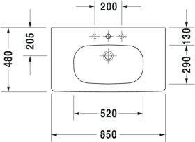 Möbelwaschtisch D-Code 850 mm mit ÜL, mit HLB, 1 HL, weiß
