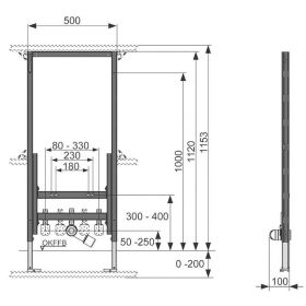 TECEprofil Bidetmodul für wandhängendes Bidet, Bauhöhe 1120 mm