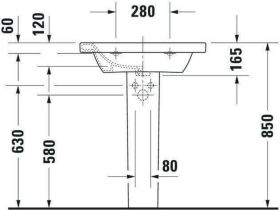 Möbelwaschtisch DuraStyle 650 mm mit ÜL, mit HLB, 1 HL, weiß