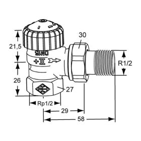 Heimeier Thermostat-Ventilunterteil V-exact II, Eckform, DN 15, vernickelt